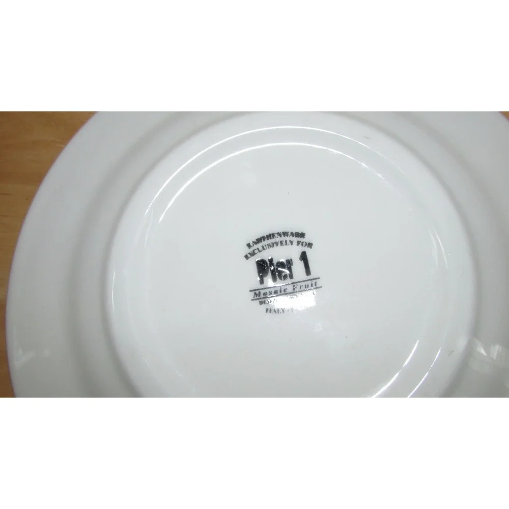 Pier 1 Mosaic Fruit red green pear leaves Salad luncheon 2 plates set lot 8 1/4